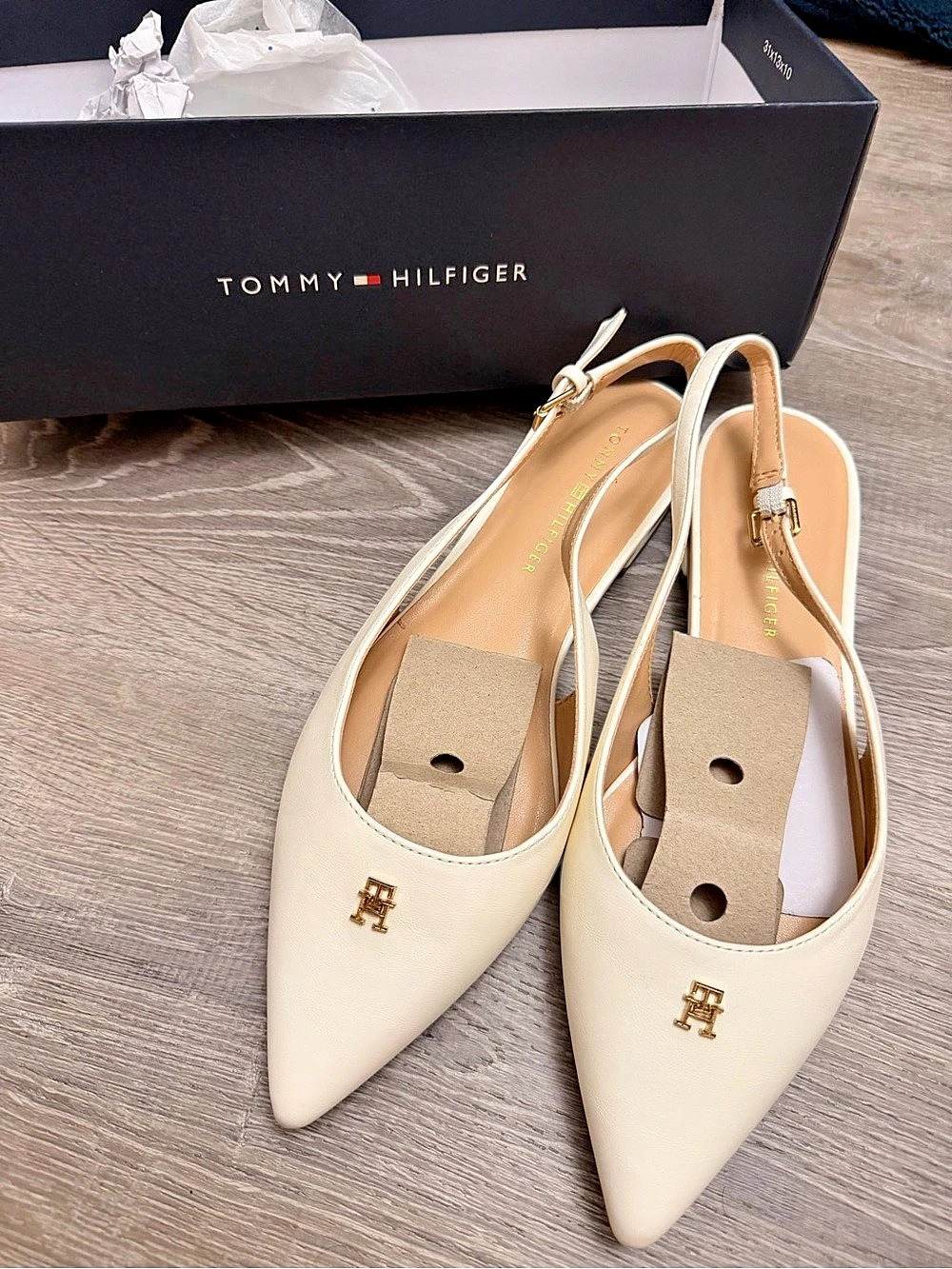 Tommy Hilfiger Velina Slingback Pointed Toe Flat Flats Cream NWT